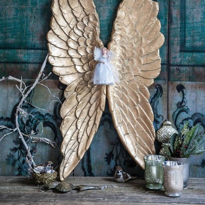 Natural Wood Angel Wings Wall Mounted Figurine Set