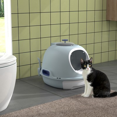 FURNIinspire Pet Training Pads And Potties Covered Litter Box Pet Kitten Litter Box With Scoop, Skylight, Easy To Clean, Blue, 18.5"*21.75"*17.25"