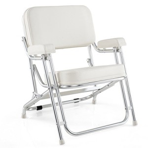 Tangkula Portable Boat Deck Aluminum Beach Chair with Cushioned Seat Comfortable  Armrests White - 1 of 4