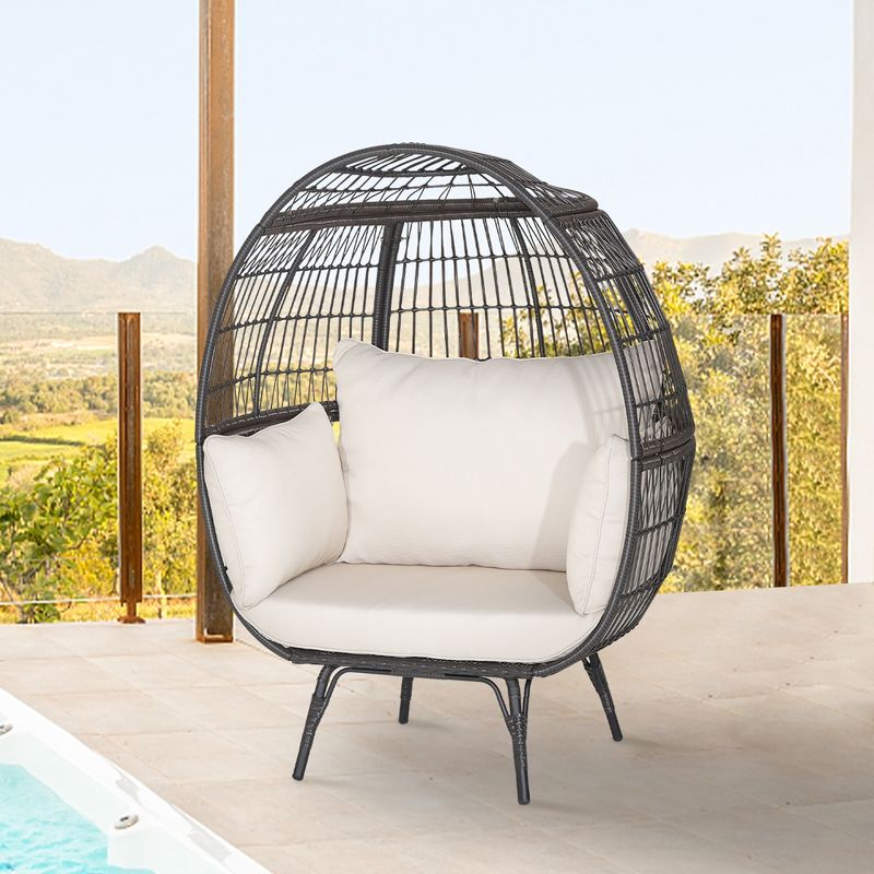 Tangkula Patio Rattan Wicker Lounge Chair Oversized Outdoor Metal Frame Egg Chair w/ 4 Cushions, 4 of 11