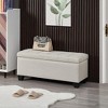 Entryway Bench Upholstered Storage Rectangular Bench, Bedroom Bed End Bench Bed Foot, Entryway Bench Light Beige Linen Fabric Plaid White - 2 of 4