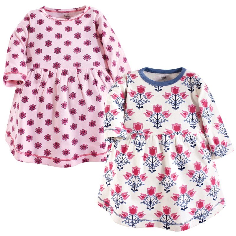Touched by Nature Baby and Toddler Girl Organic Cotton Long-Sleeve Dresses 2pk, Abstract Flower, 1 of 3