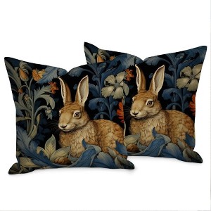 2Pack William Morris Rabbit Throw Pillow Covers Floral Art Nouveau Home Decor Chinoiserie Pillowcase 18x18 Inch 1-Sided Print - 1 of 4