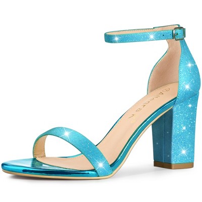 Allegra K Women's Glitter Ankle Strap Chunky Heels Sandals