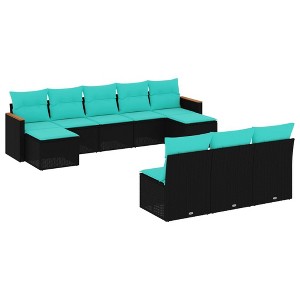 vidaXL 10 Piece Black Poly Rattan Patio Sofa Set with Cushions - Outdoor Furniture for Terrace/Garden ``` - 1 of 4