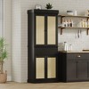 Kitchen Pantry Cabinet, Tall Storage Cabinet with Rattan Doors and Adjustable Shelves, Freestanding Cupboard with Drawer - 3 of 4