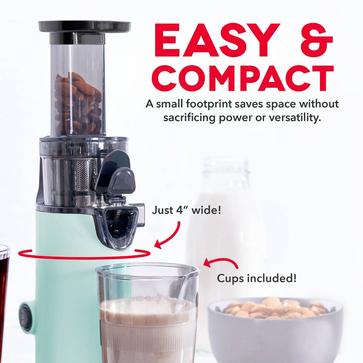 Dash Compact Cold Press Power Juicer - Aqua: Slow Juice Maker, Stainless Steel, 130W, 16oz Capacity, Hand Wash - thumbnail 9