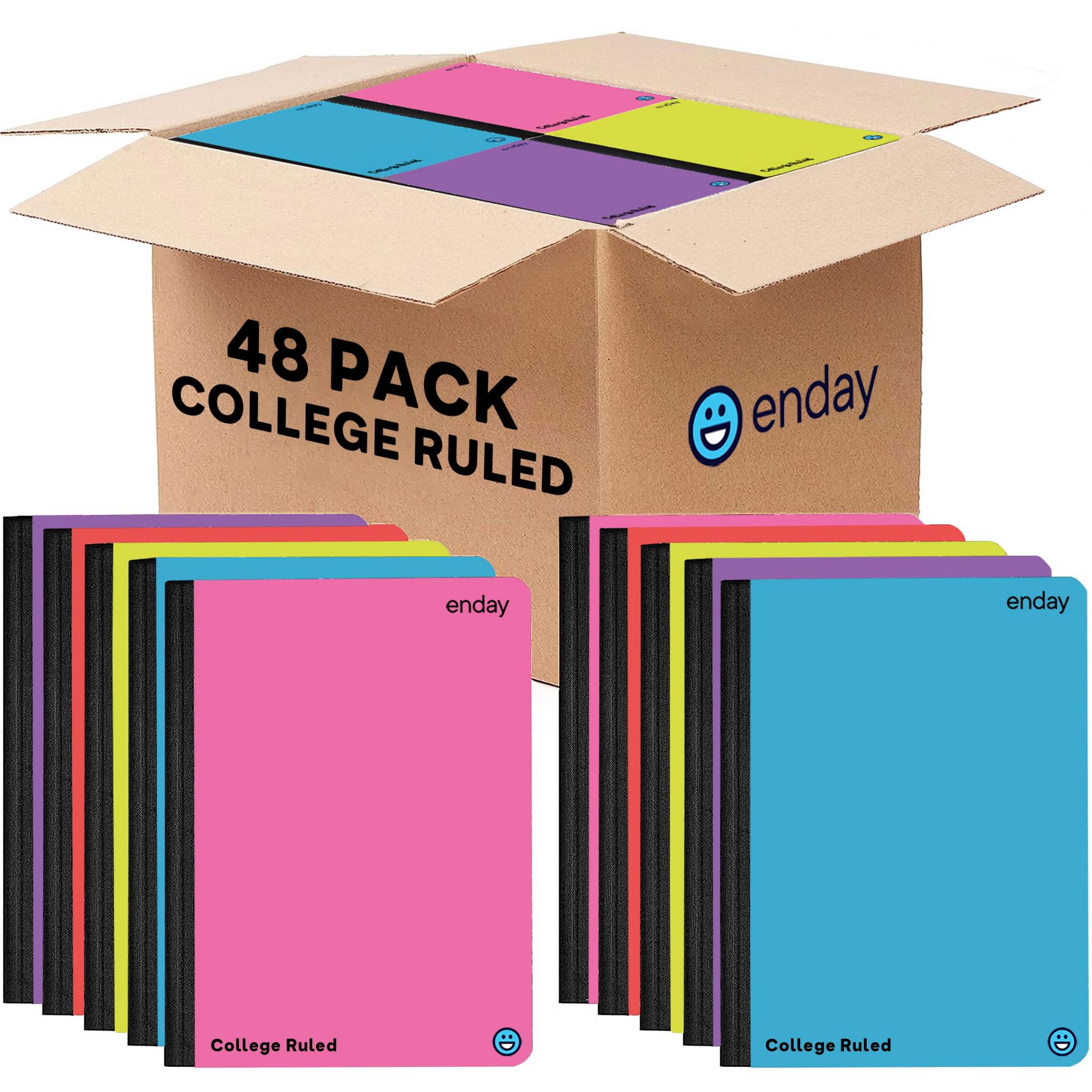 Enday Composition Notebooks College Ruled Paper Bulk, Colored Hard Cover Composition Notebook, 100 Sheets Ruled Notebook (48 Pack)