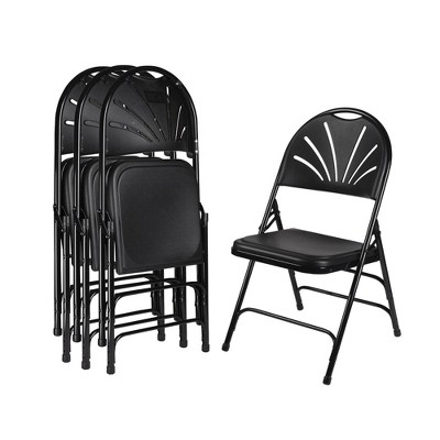 Lusitano Black Plastic Fan Back Folding Chairs, Set of 4