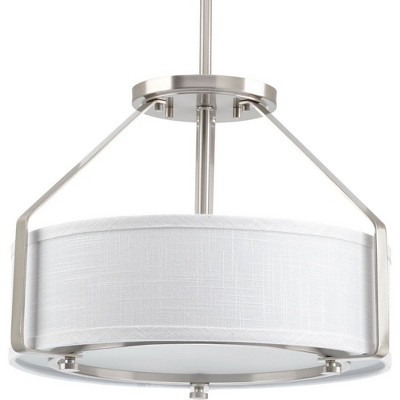 Brushed Nickel Drum Semi-Flush Mount Light with Glass Shade