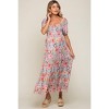 PinkBlush Blue Floral Smocked Square Neck Tiered Maternity Maxi Dress - 2 of 4