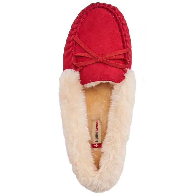 Alpine Swiss Leah Womens Shearling Moccasin Slippers Faux Fur Slip On House Shoes, 5 of 6