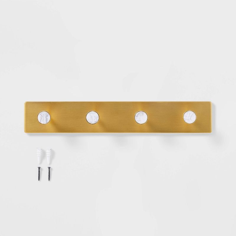 Metal and Faux Marble 4 Hooks Gold  - Threshold&#8482;, 4 of 5