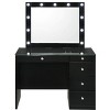 Gulches 2pc Black Makeup Vanity Set - LED Lighted Mirror, Glass Top, 5 Drawers, Crystal Knobs Wooden Bedroom Furniture - 2 of 4