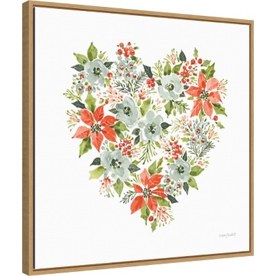 Heart-Shaped Christmas Floral Canvas Print with Wooden Frame