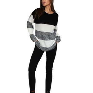 Anna-Kaci Women's Off-Shoulder Color Block Knit Sweater with Long Sleeves - 1 of 4