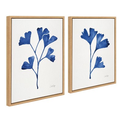 Navy Ginkgo Blue Floral Canvas Print Set