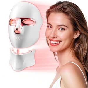 BRINJOY Red Light Therapy Mask for Face & Neck - 120 LED Beads 8 Modes USB-C Rechargeable - 1 of 4