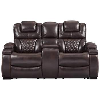Warnerton Power Recliner Loveseat with Console and Adjustable Headrest Chocolate - Signature Design by Ashley