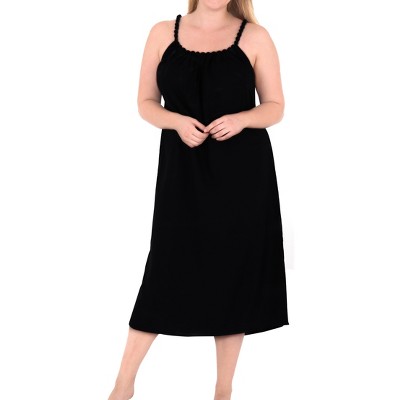 LA LEELA Women's Summer Loose Maternity Spaghetti Strap Dress 1X Black_AC780