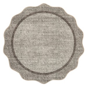 Scalloped Washable Bordered Living Room Bedroom Rug, Ultra Thin Non Slip Indoor Farmhouse Carpet for Dining Room - 1 of 4