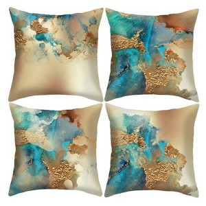 Teal and Gold Throw Pillow Covers 18x18 inch Set of 4 Turquoise Gold Abstract Pillow Case - 1 of 4