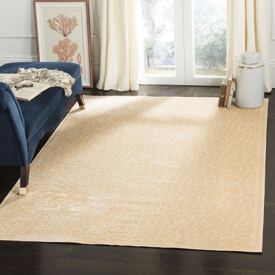 Creme Geometric Tufted Viscose Chenille Area Rug 5'3" x 7'6"