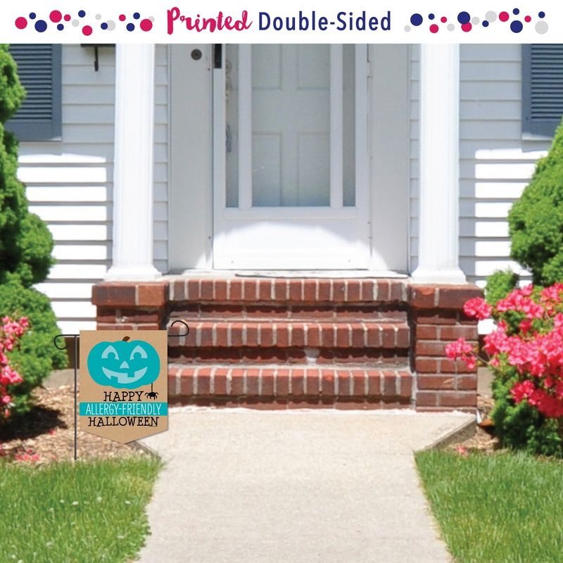 Big Dot of Happiness Teal Pumpkin - Outdoor Home Decorations - Double-Sided Halloween Allergy Friendly Trick or Trinket Garden Flag - 12 x 15.25 in, 2 of 9