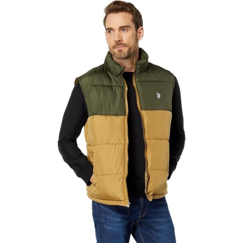 U.S. Polo Assn. Men's Colorblock Puffer Vest Coyote Brown Large