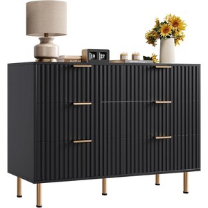 Coolmee 6 Drawer Dresser for Bedroom, Fluted Modern Chest of Drawers with Deep Drawers, Long Large Double Dresser TV Stand for Living Room, Hallway - 1 of 4
