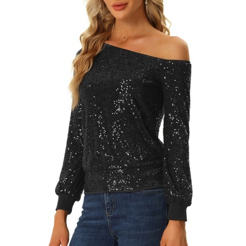 Black Sequin Top Sparkly Tops for Women at  Women's Clothing