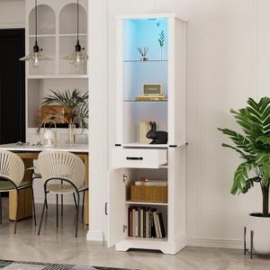 Heynemo 75'' Tall Storage Cabinet with LED Light, Farmhouse Pantry Cabinet with Tempered Glass Adjustable Shelves & Barn Door - 1 of 4