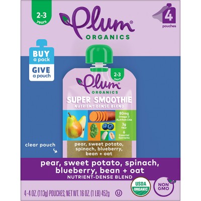 Plum Organics 4pk Super Smoothie Pear Sweet Potato Spinach Blueberry ...