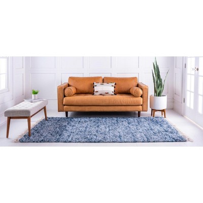 Blue and Light Blue Hygge Shag Rug with Fringe 2' 2" x 3' 1"