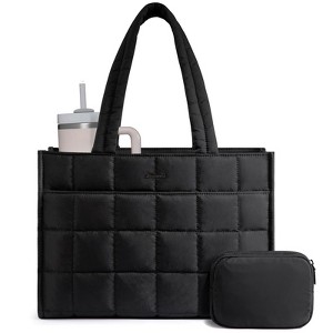 Tote Bag for Women, Puffer Work Handbag 17 Inch Laptop Purse for Nurse Teacher, Large  Black - 1 of 4