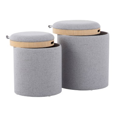 LumiSource Tray Nesting Ottoman Set in Grey and Natural Wood