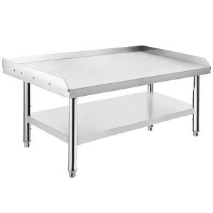Heavy Duty Stainless Steel Grill Stand Table, Adjustable Legs, 2" Edge Baffle, 48x30x24in, 1000lb Top Shelf, Commercial Kitchen, Silver - 1 of 4