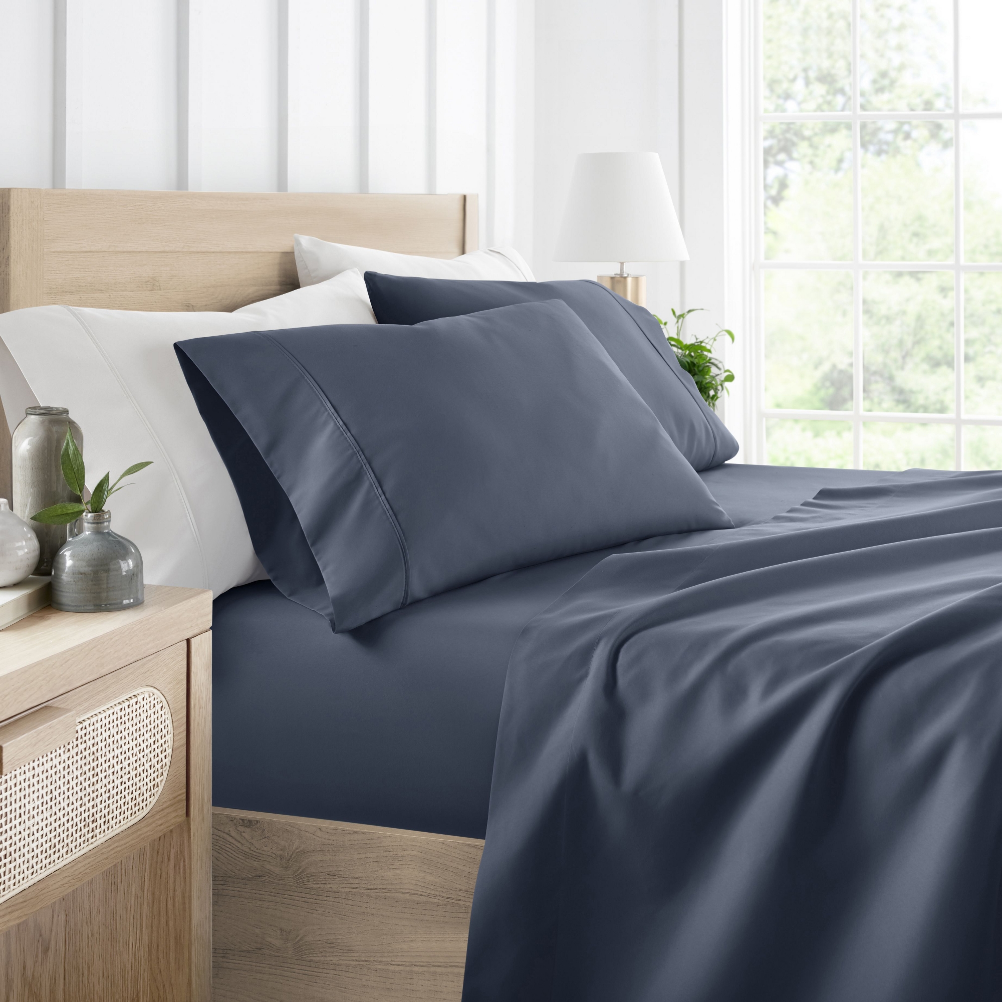 4 Piece Bed Sheet Set Solid Double Brushed Microfiber, Ultra Soft, Deep Pocket - Becky Cameron, Stone Gray, Queen