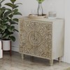 JIONJOY Distressed White Floral Storage Cabinet - Rustic Farmhouse Accent Piece with Carved Flower Details - 3 of 4