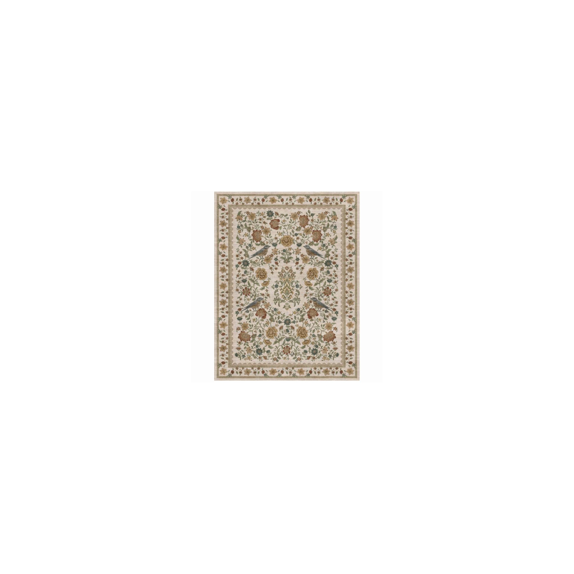Fulvari Vintage Area Rug,Washable Boho Rugs for Living Room Low Pile Non-Slip Flower Birds Rug,Indoor Carpet for Nursery Dining Room Brown 8x10