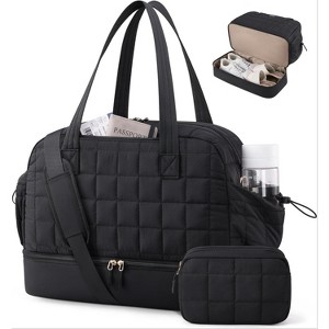 Large Puffer Travel Duffle Bag with Shoe Compartment, Carry On for Women, Hospital and Gym Tote with Toiletry Bag - 1 of 4