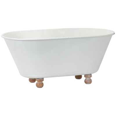White Enamel Metal Bathtub Planter with Wood Bead Feet - Foreside Home & Garden