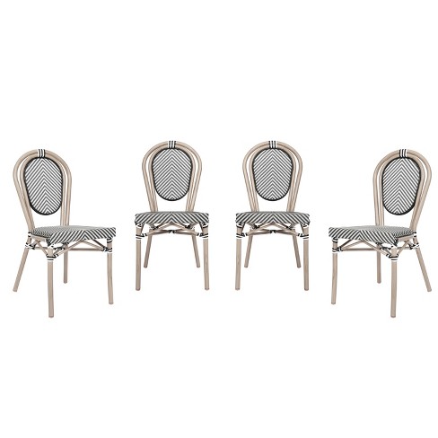 Emma & Oliver Massalia Set of Four Indoor/Outdoor Stacking Thonet Bistro Style Chairs with Textilene Seat and Bamboo Finished Metal Frame - image 1 of 4