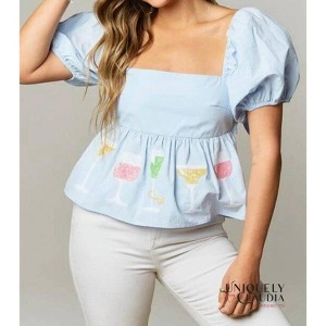Women's Cheers To You Peplum Top - Peach Love - 1 of 4
