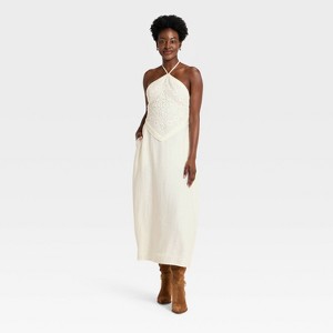 Vestido midi skater sin mangas con bordado para mujer - A New Day™ Crema