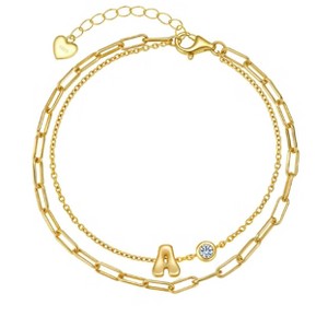 Molenia Initial Bracelet for Women, 925 Sterling Silver 14K Gold Plated Dainty Layered Stackable Paperclip Letter Jewelry Gifts for Wife Mom - 1 of 4