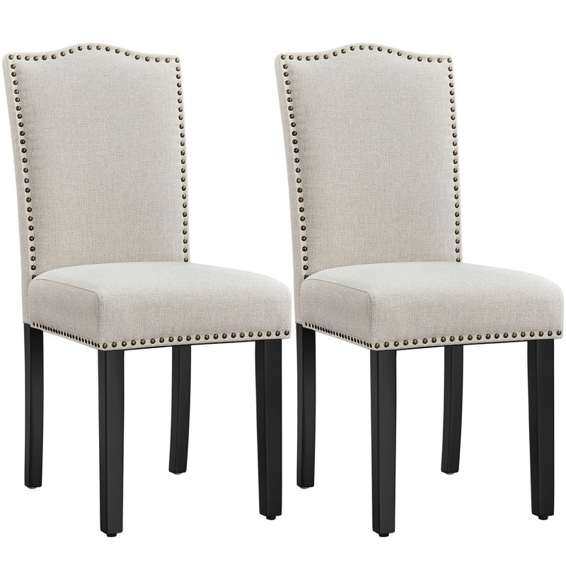 Yaheetech Set of 2 Modern Fabric Upholstered Dining Chairs for Living Room Dining Room, Beige, 1 of 9