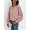 Women's Summer Casual Lace Long Sleeve Top Patchwork Pleated Round Neck Shirt Blouse - 4 of 4