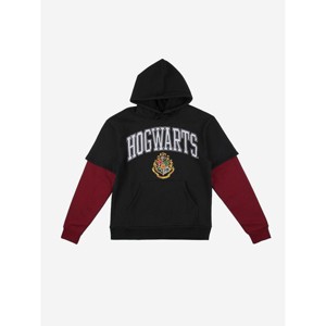 Harry Potter Hogwarts Crest Long Sleeve Black Adult Layered Hoodie - 1 of 4
