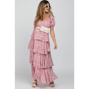 PinkBlush Pink Floral Square Neck Ruffle Layered Maternity Maxi Dress - 1 of 4